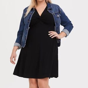 Torrid Black Rib Twist Front Skater Dress Size 18